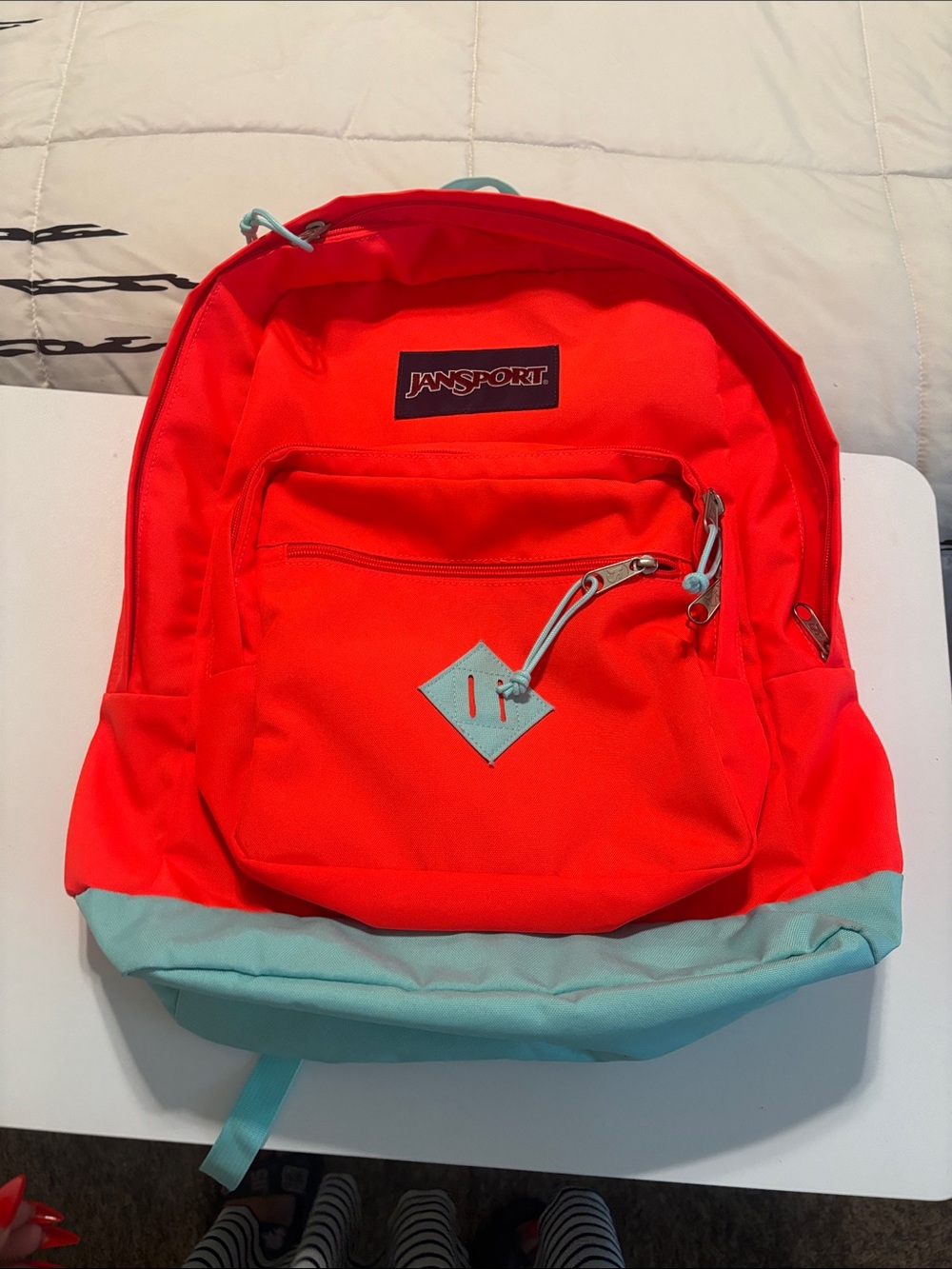 Jansport Coral Backpack with Mint Base and Accents